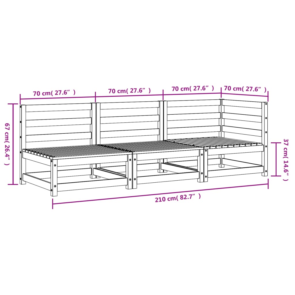 vidaXL Ogrodowa sofa 3-osobowa, impregnowane drewno sosnowe