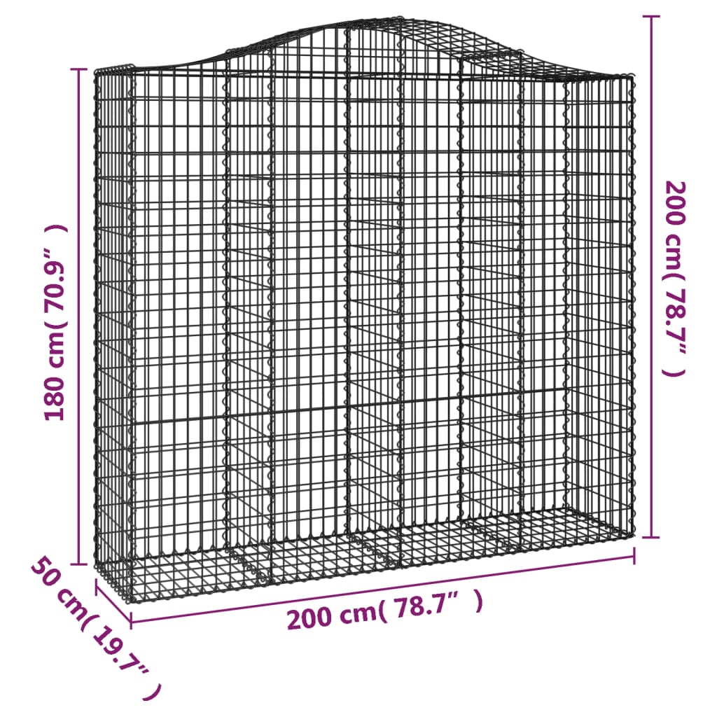 vidaXL Kosze gabionowe, 9 szt, 200x50x180/200 cm, galwanizowane żelazo