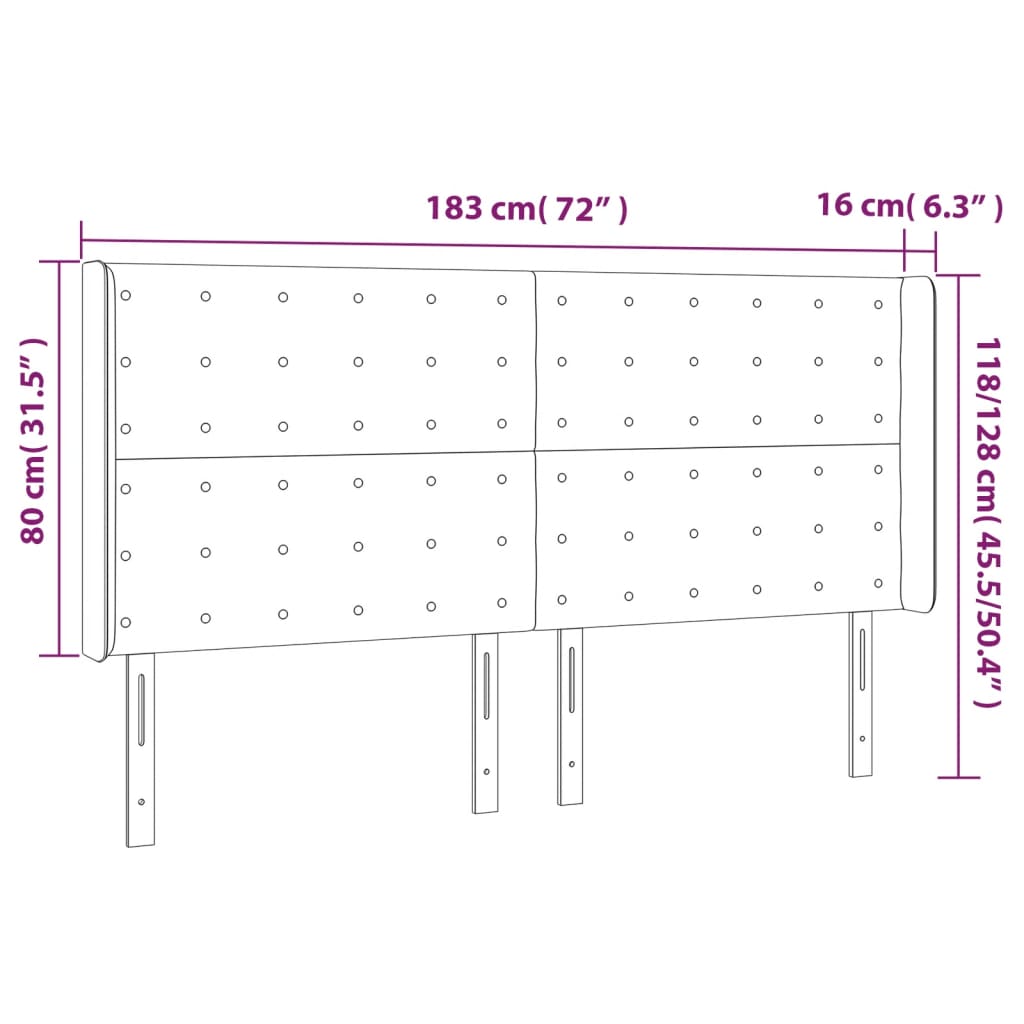 vidaXL Zagłówek do łóżka z LED, ciemnoszary, 183x16x118/128cm, tkanina