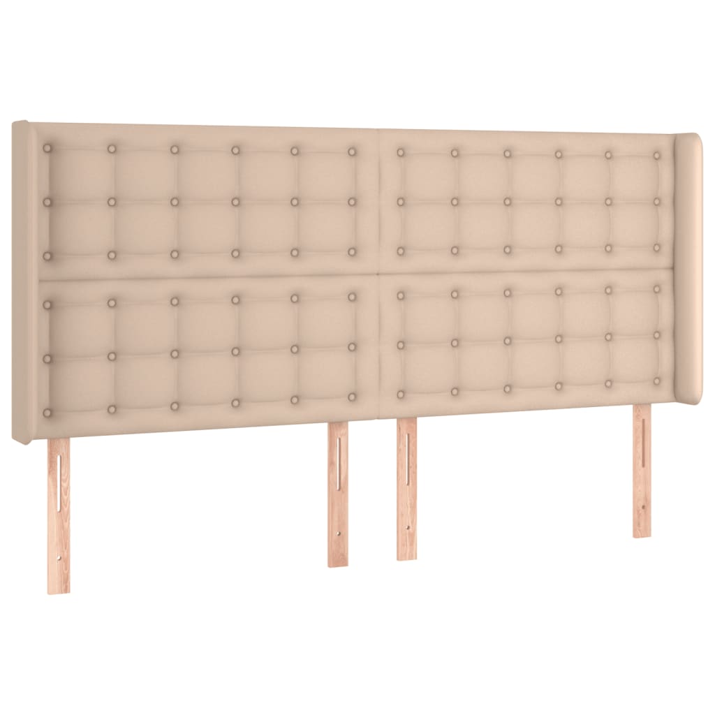 vidaXL Zagłówek do łóżka z LED, cappuccino, 203x16x118/128cm, ekoskóra