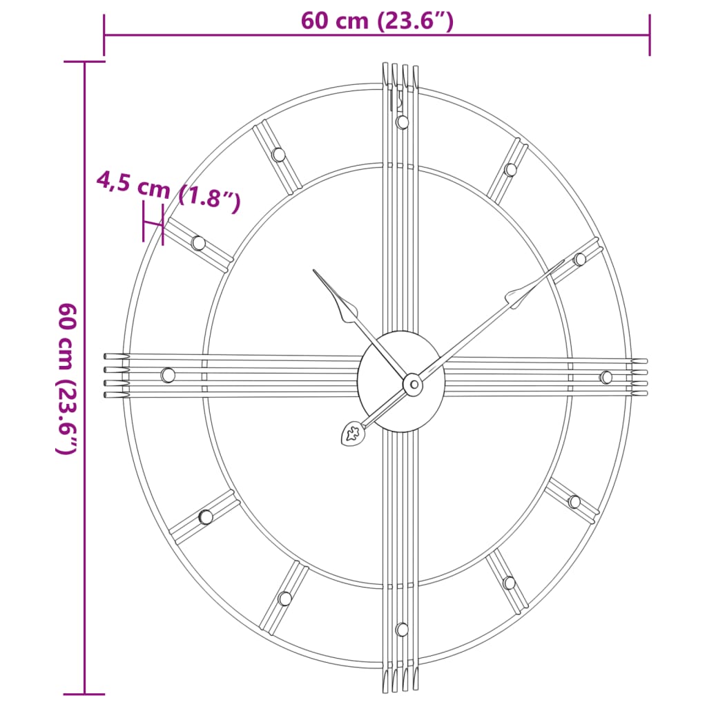 vidaXL Zegar ścienny, czarny, Ø60 cm, żelazo