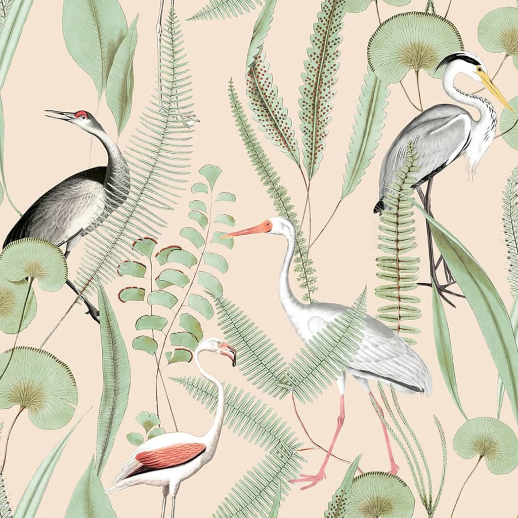 DUTCH WALLCOVERINGS Tapeta Flamingo, kremowo-miętowa