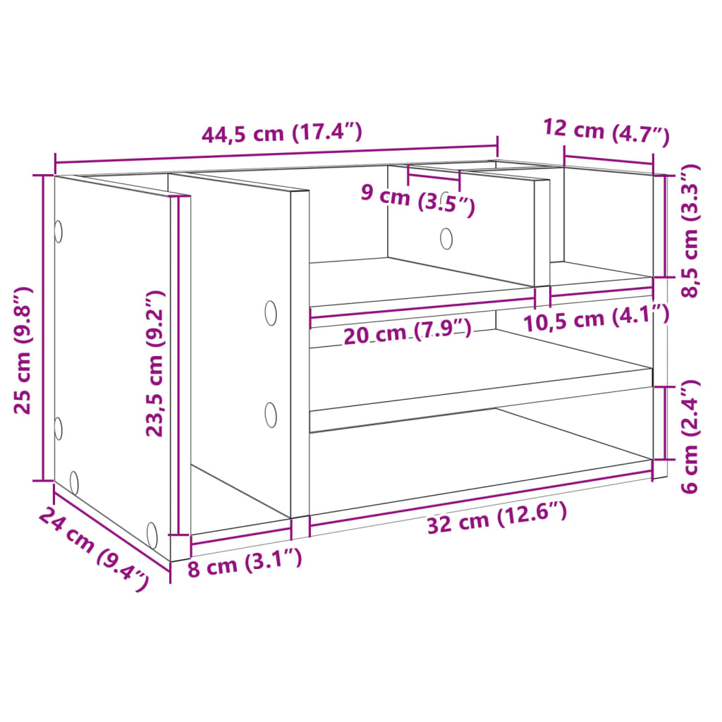 vidaXL Organizer na biurko, czarny, 44,5x24x25 cm