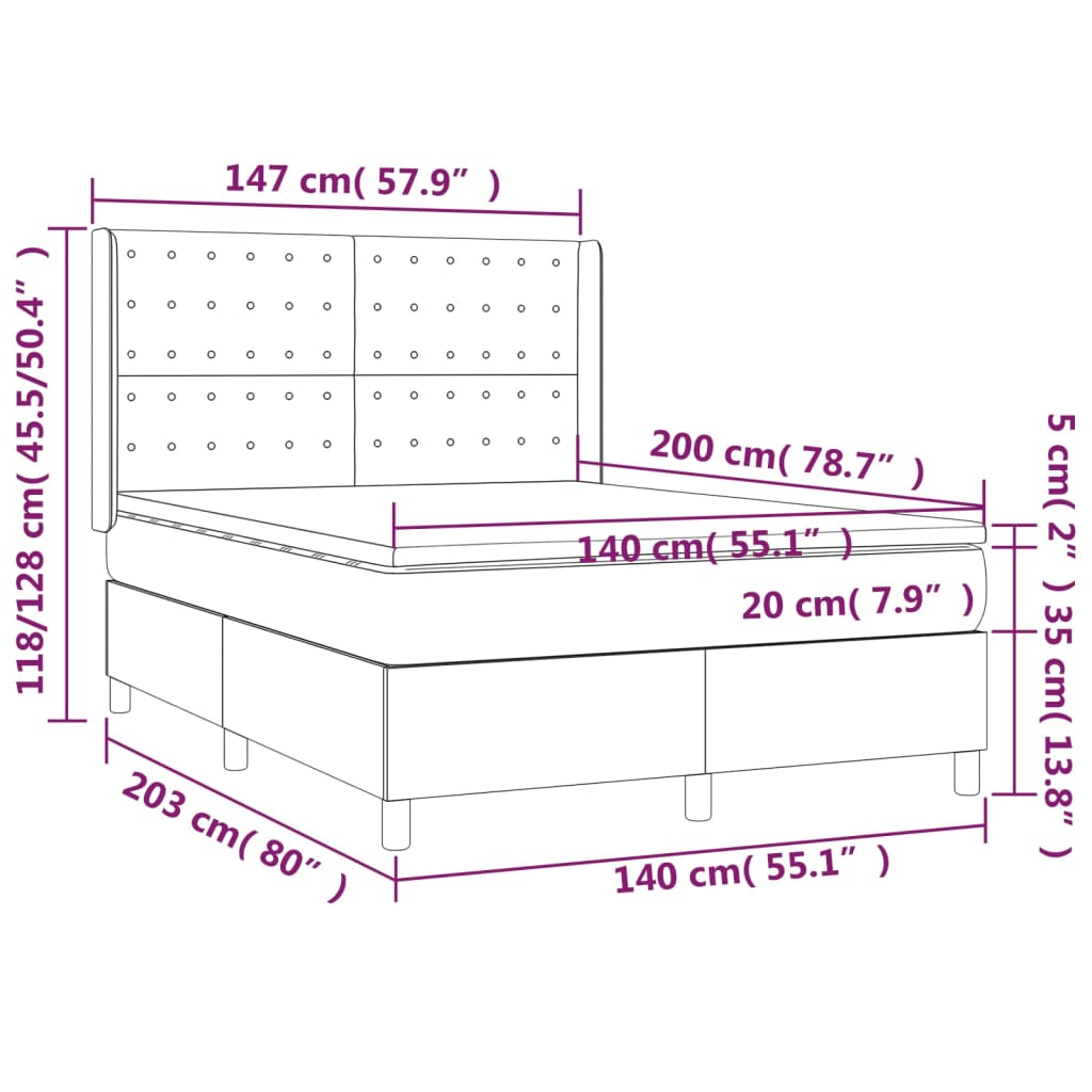 vidaXL Łóżko kontynentalne z materacem i LED czarna ekoskóra 140x200cm