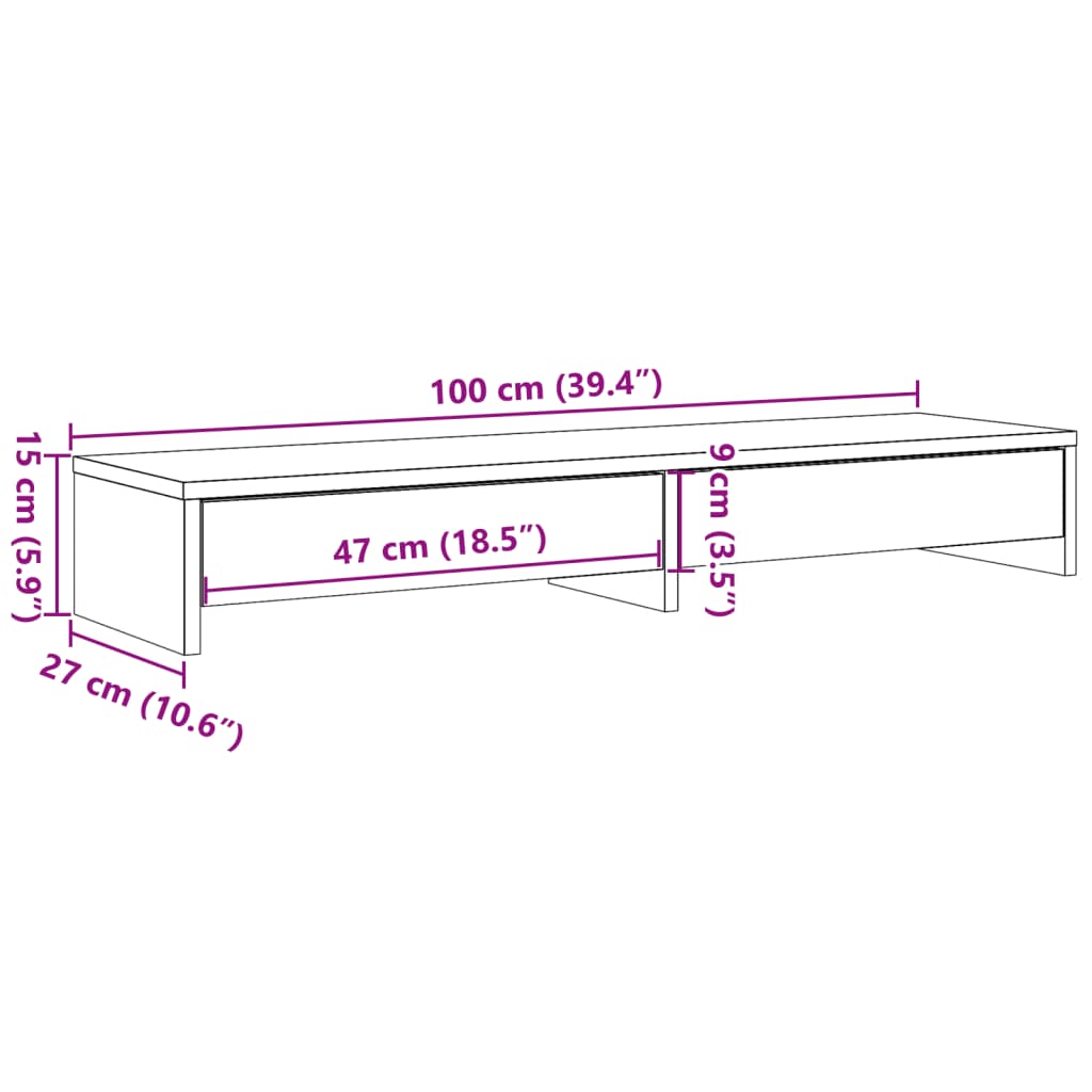 vidaXL Podstawka pod monitor, z szufladami, biała, 100x27x15 cm