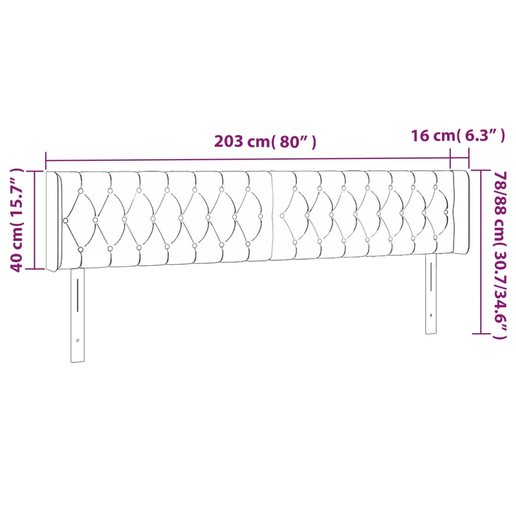 vidaXL Zagłówek do łóżka z LED, ciemnobrązowy, 203x16x78/88cm, tkanina