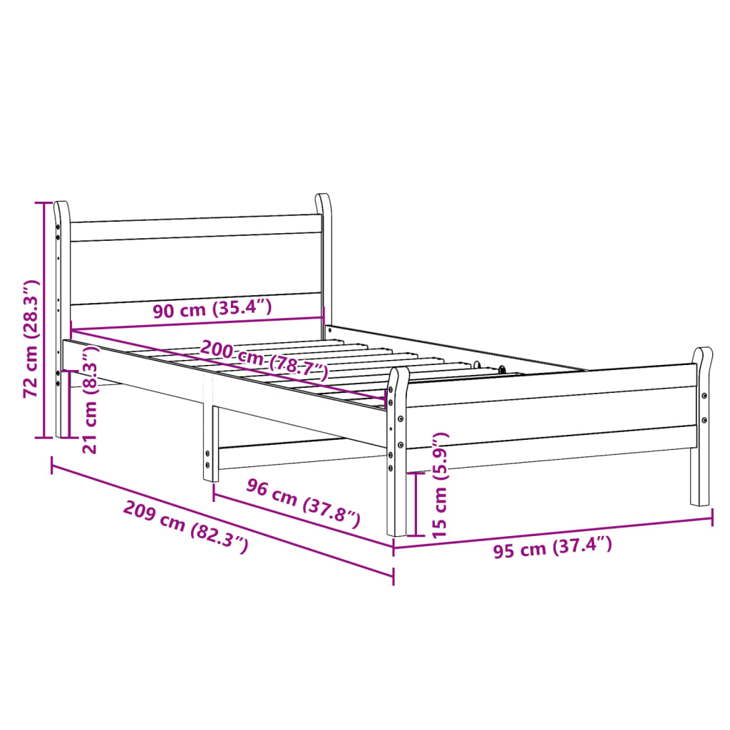 vidaXL Rama łóżka bez materaca, biała, 90x200 cm, lite drewno sosnowe