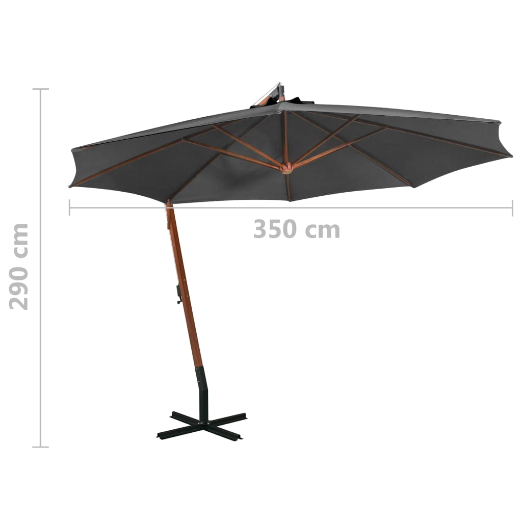 vidaXL Parasol ogrodowy wiszący, jodłowy słupek, antracyt, 3,5x2,9 m