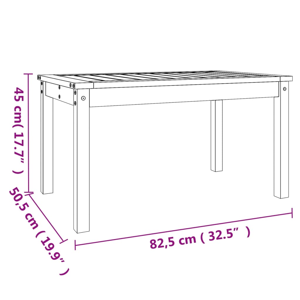 vidaXL Stolik ogrodowy, 82,5x50,5x45 cm, lite drewno sosnowe