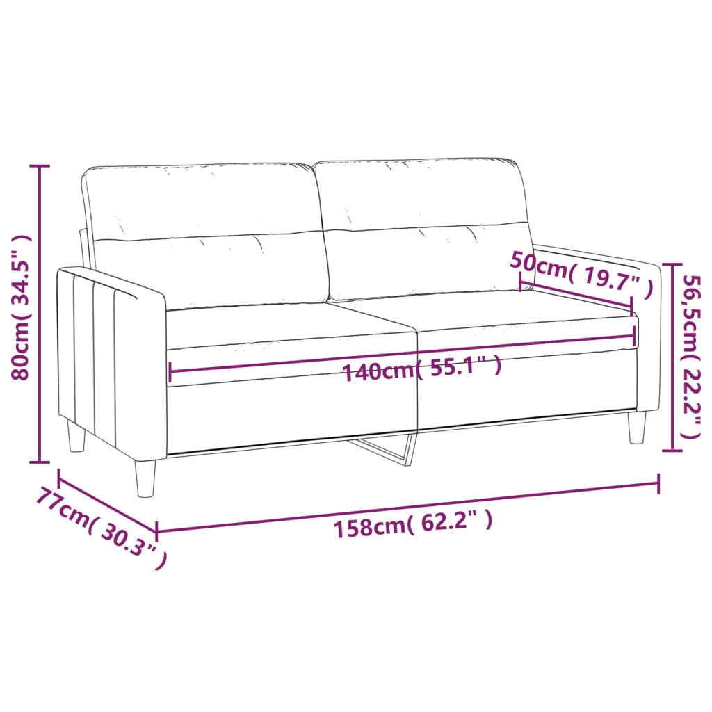 vidaXL Sofa 2-osobowa, brązowa, 140 cm, tapicerowana tkaniną