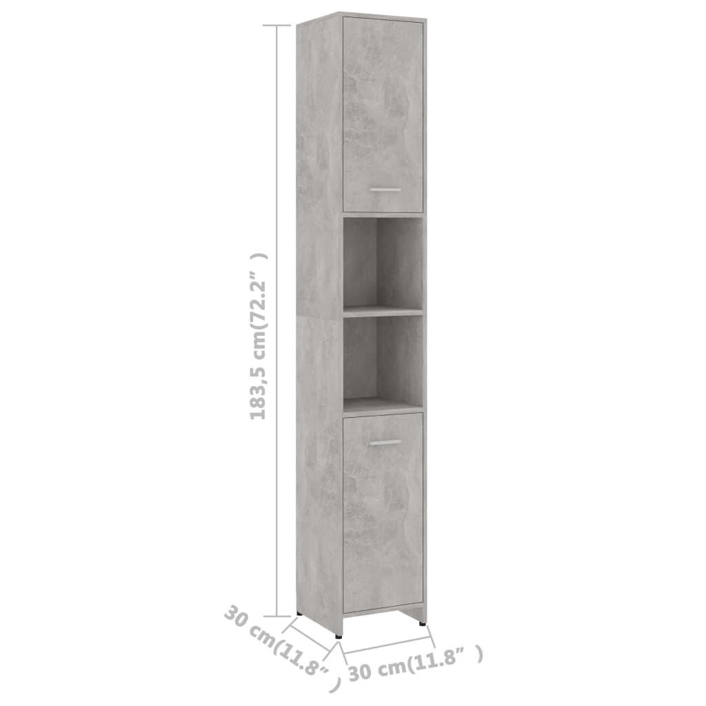vidaXL Szafka łazienkowa, szarość betonu, 30x30x183,5 cm