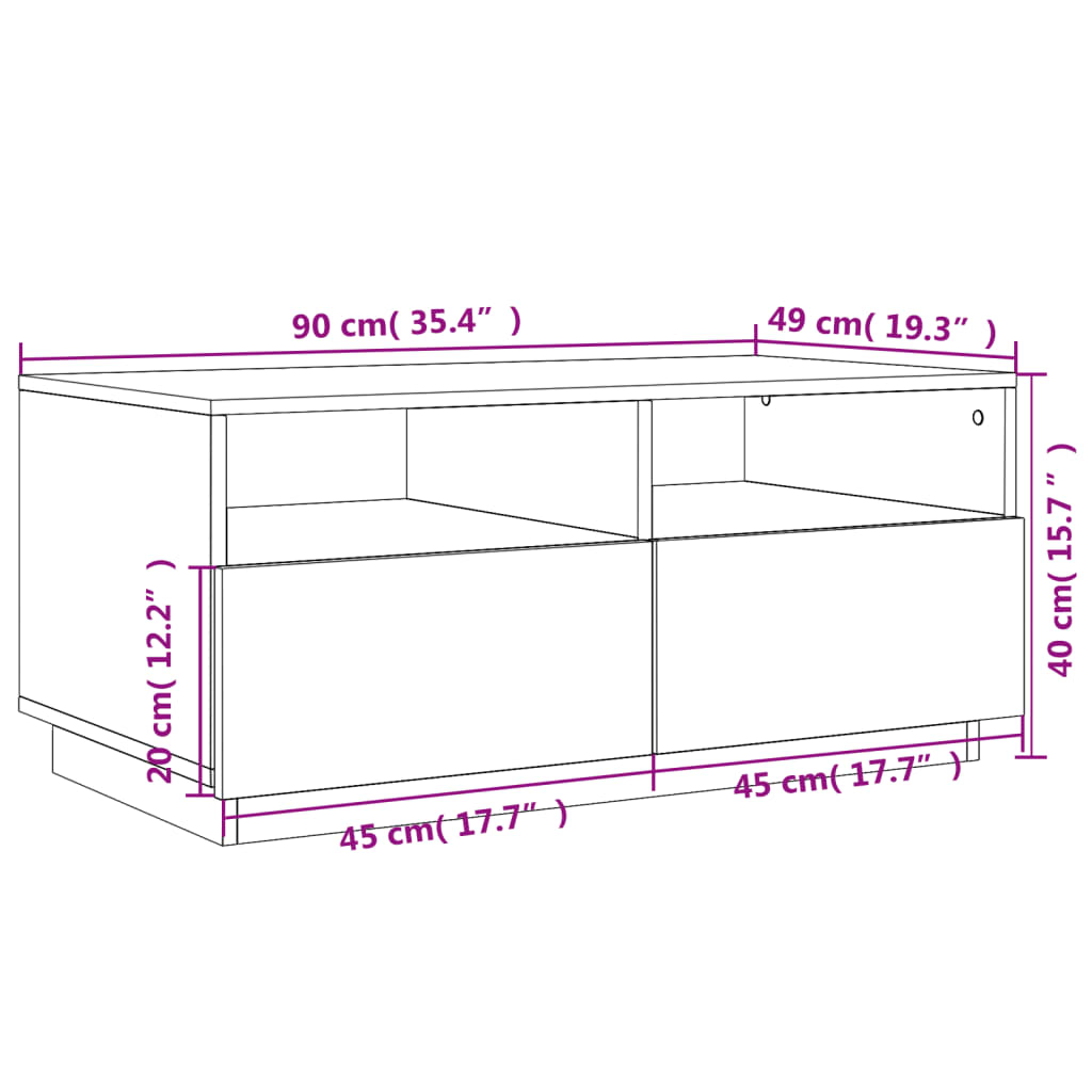 vidaXL Stolik kawowy z oświetleniem LED, brązowy dąb, 90x49x40 cm