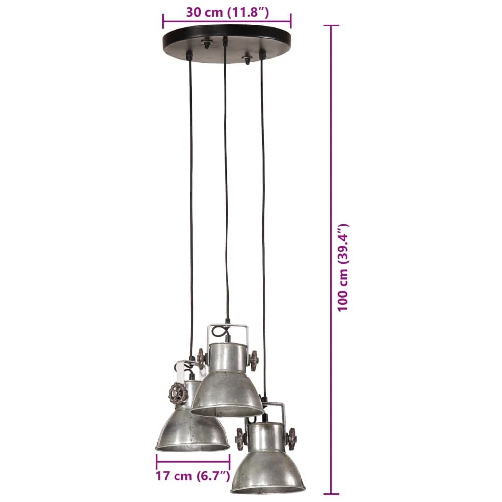 vidaXL Lampa wisząca, 25 W, srebro vintage, 30x30x100 cm, E27