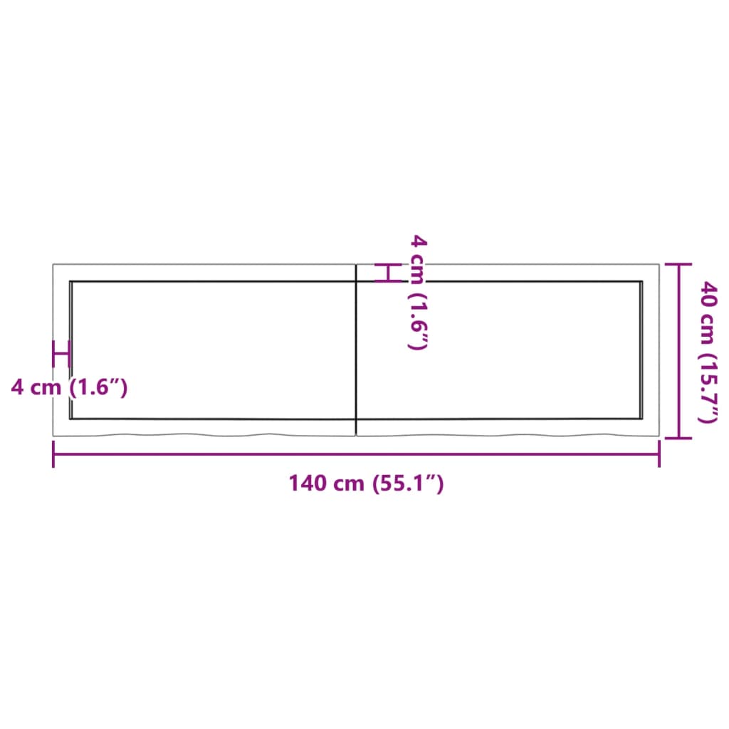 vidaXL Blat do łazienki, 140x40x(2-4) cm, surowe, lite drewno