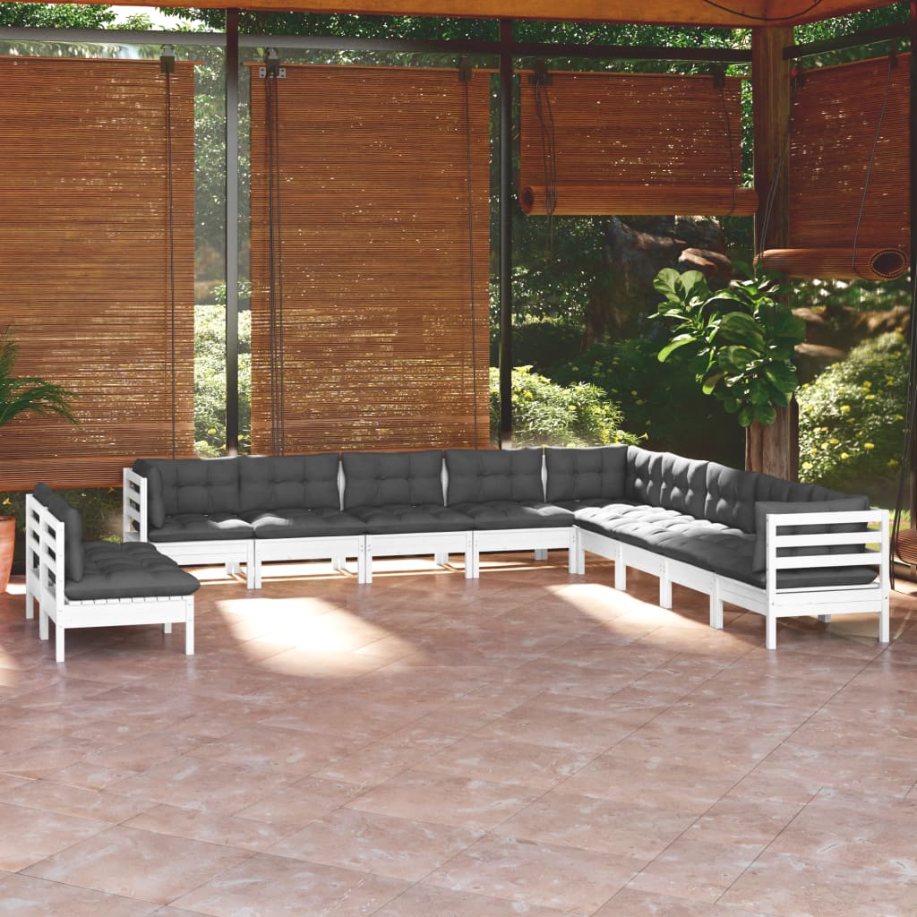 vidaXL 11-cz. zestaw wypoczynkowy do ogrodu, poduszki, biała sosna