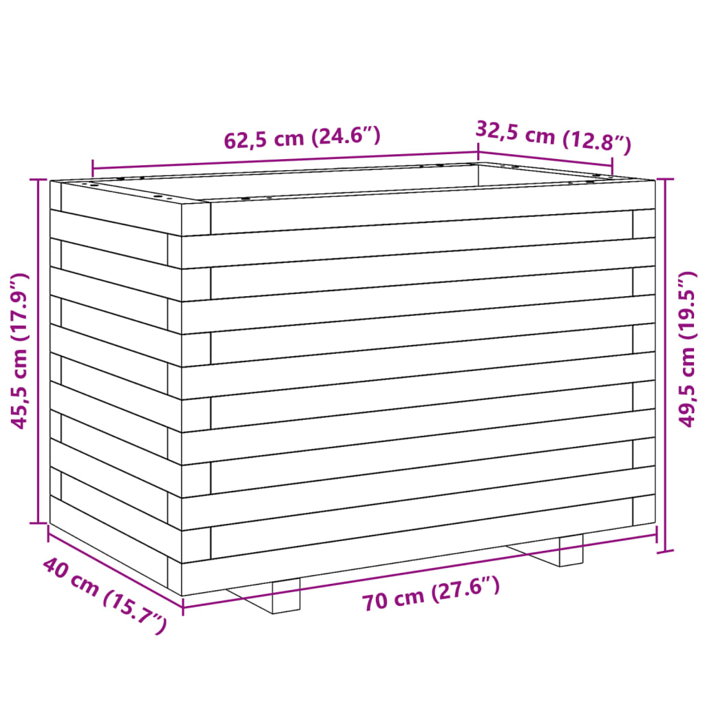 vidaXL Donica ogrodowa, 70x40x49,5 cm, lite drewno sosnowe