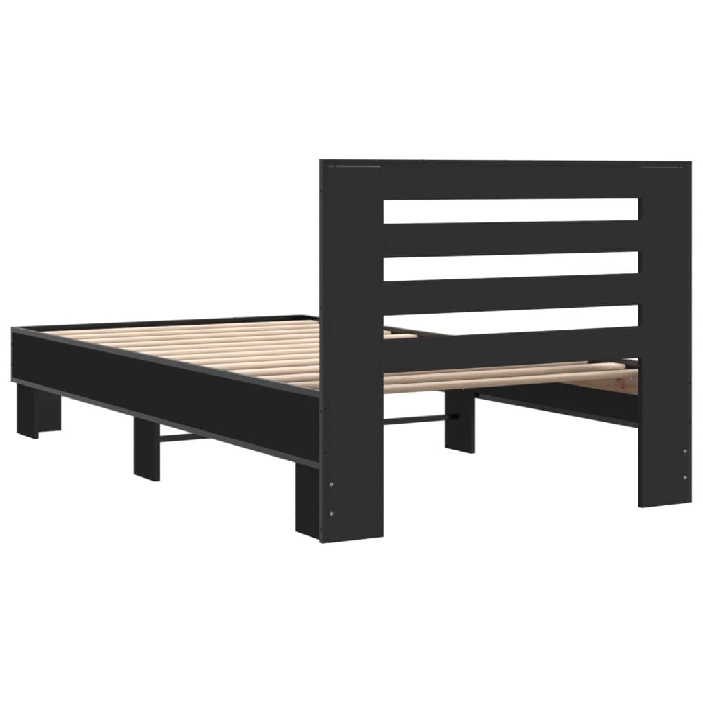 vidaXL Rama łóżka, czarna, 90x190 cm, materiał drewnopochodny i metal