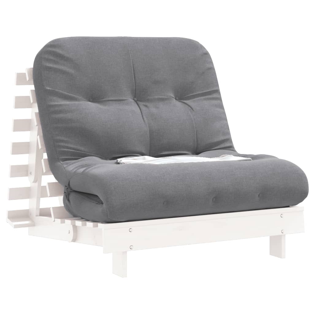 vidaXL Sofa rozkładana typu futon, z materacem, biała, 90x206x11 cm