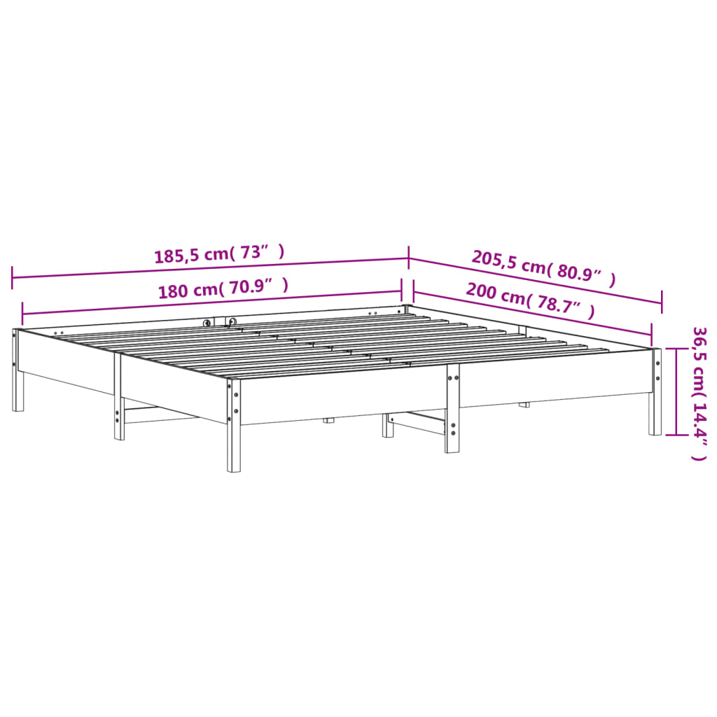 vidaXL Rama łóżka bez materaca, biała, 180x200 cm, lite drewno sosnowe