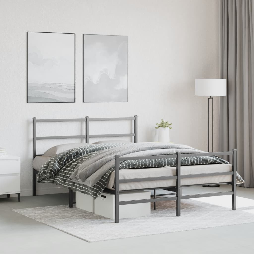 vidaXL Metalowa rama łóżka z wezgłowiem i zanóżkiem, czarna, 140x190cm