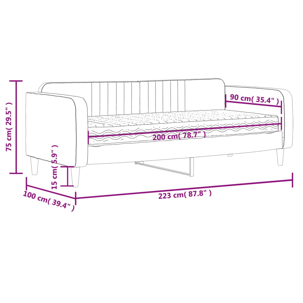 vidaXL Sofa z materacem do spania, jasnoszara, 90x200 cm, aksamit