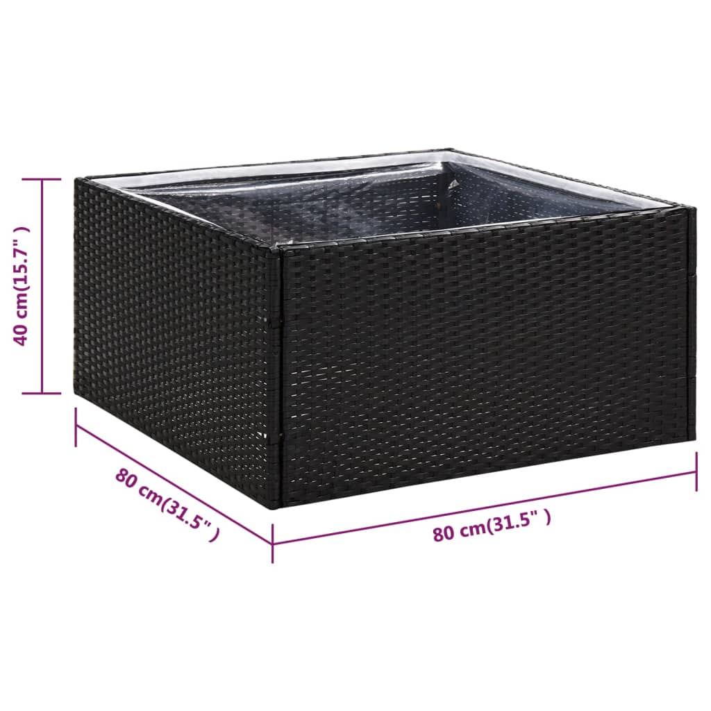 vidaXL Donica ogrodowa, czarna, 80x80x40 cm, rattan PE