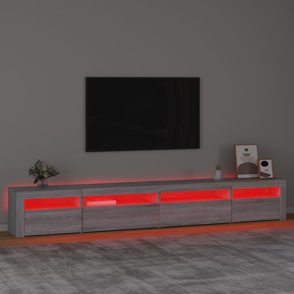 vidaXL Szafka pod TV z oświetleniem LED, szary dąb sonoma, 270x35x40cm