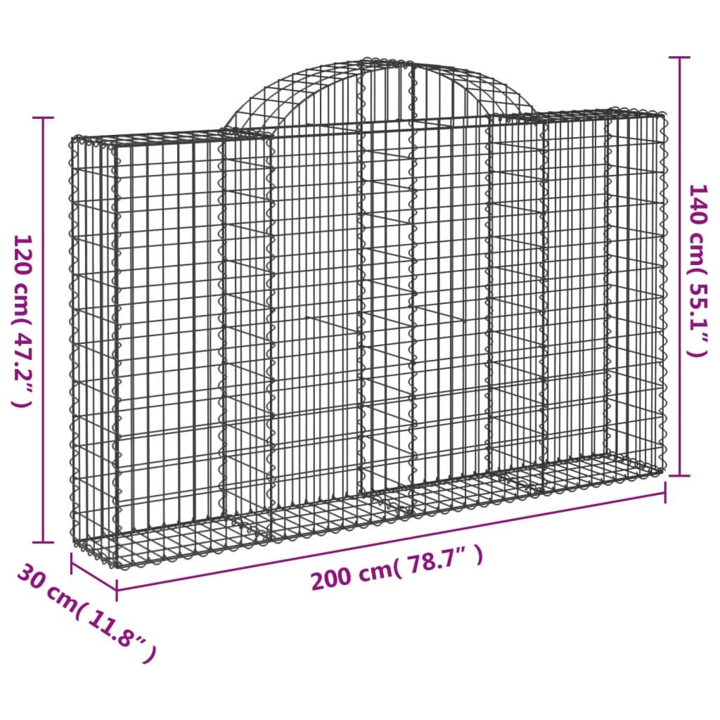 vidaXL Kosze gabionowe, 25 szt, 200x30x120/140cm, galwanizowane żelazo