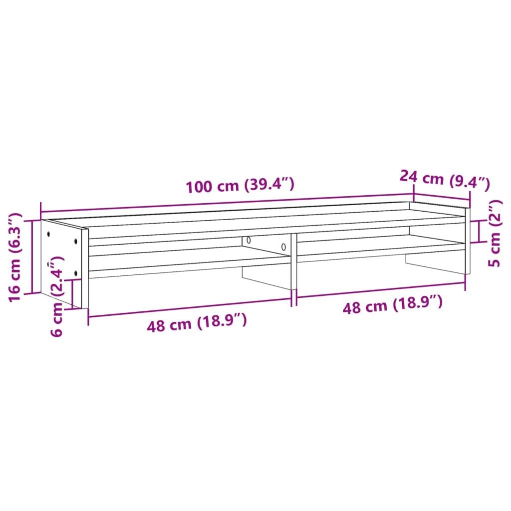 vidaXL Podstawka pod monitor, brązowy dąb, 100x24x16 cm