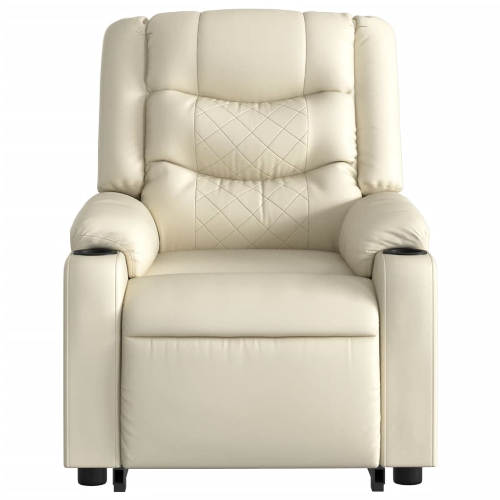 vidaXL Podnoszony fotel masujący, rozkładany, kremowy, ekoskóra