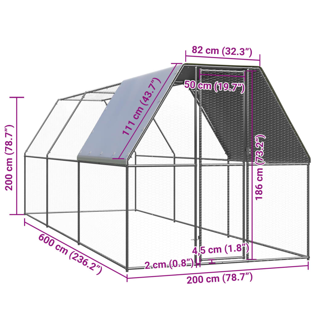 vidaXL Klatka dla kurcząt, 2x6x2 m, stal galwanizowana