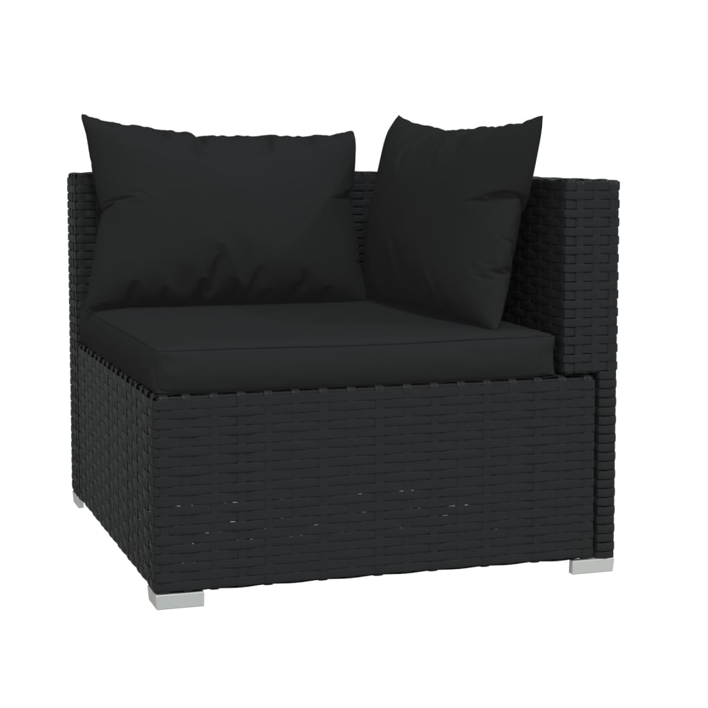 vidaXL 2-osobowa sofa z poduszkami, czarna, polirattan