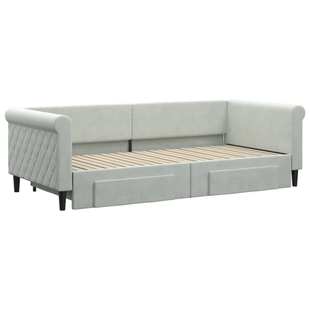 vidaXL Sofa rozsuwana z szufladami, jasnoszara, 90x200 cm, aksamit