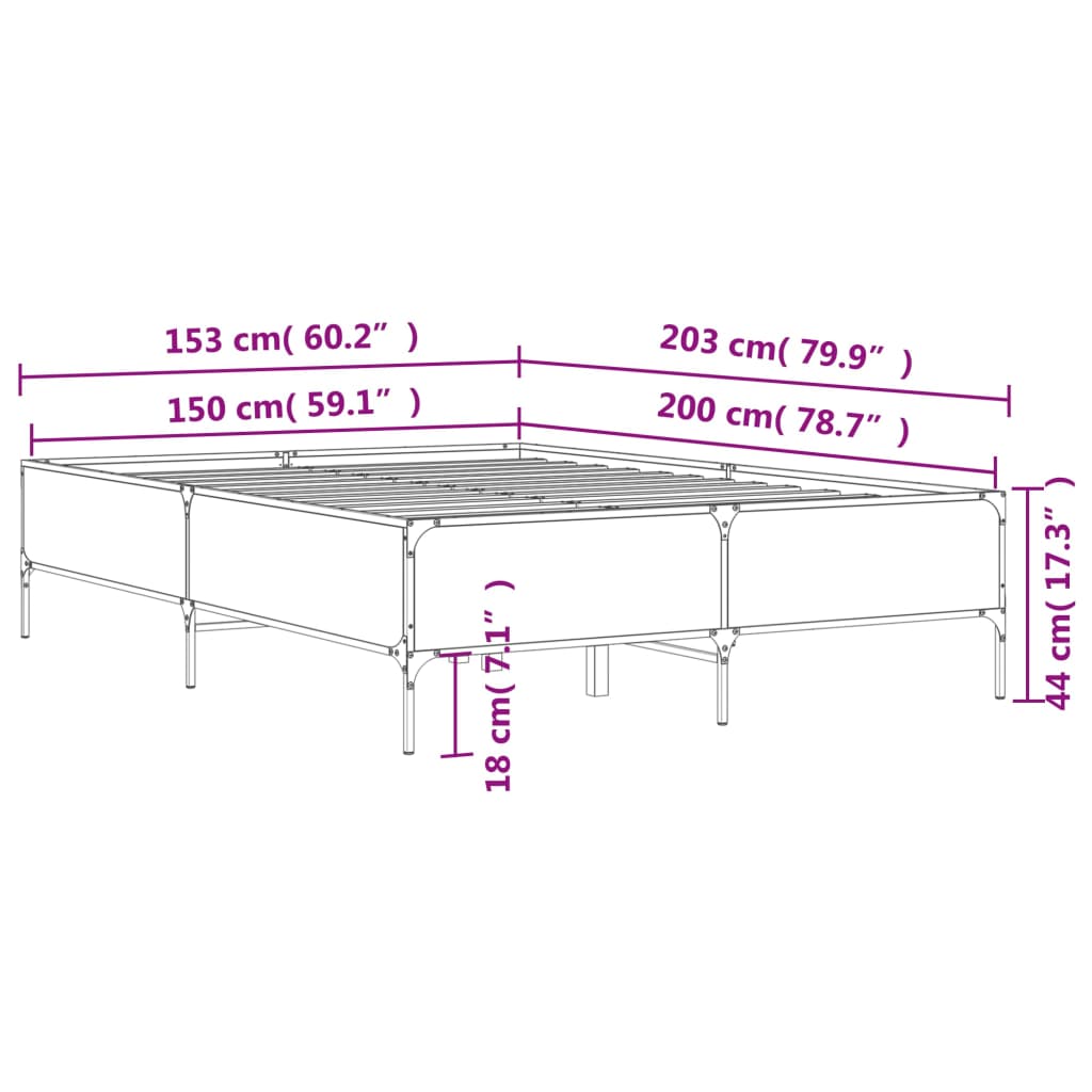 vidaXL Rama łóżka, brązowy dąb, 150x200 cm, materiał drewnopochodny