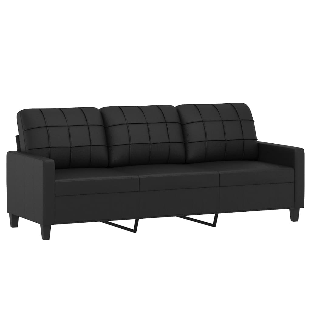 vidaXL 3-osobowa sofa z poduszkami, czarna, 180 cm, sztuczna skóra