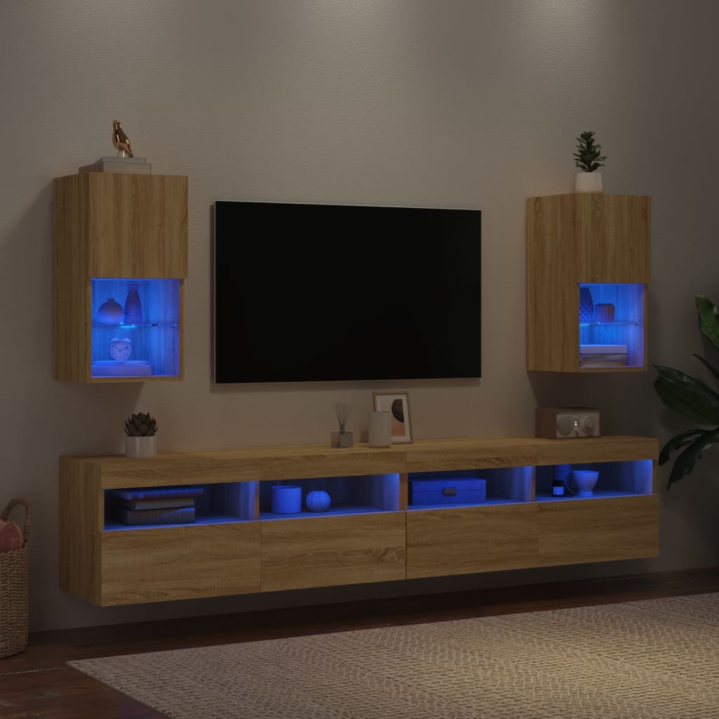 vidaXL Szafki TV, z LED, 2 szt., dąb sonoma, 30,5x30x60 cm