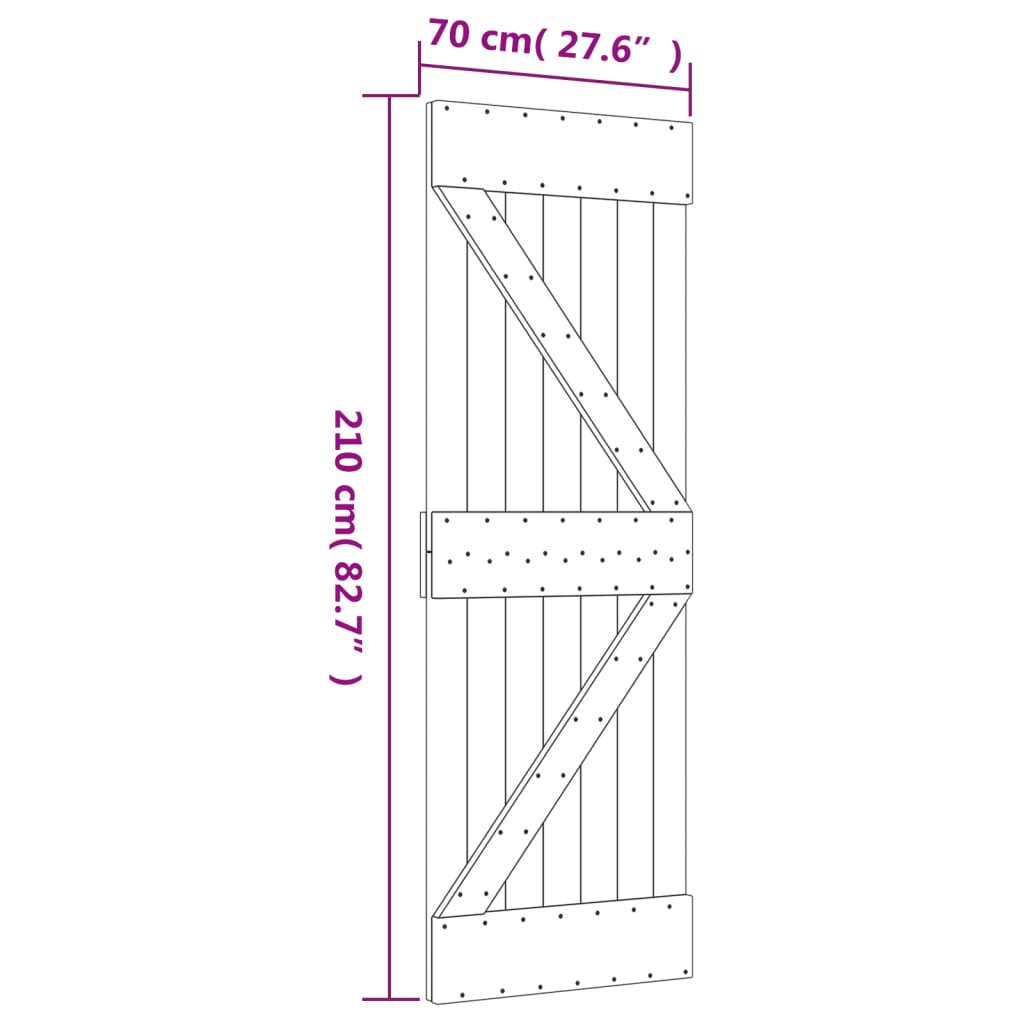 vidaXL Drzwi przesuwne z osprzętem, 70x210 cm, lite drewno sosnowe