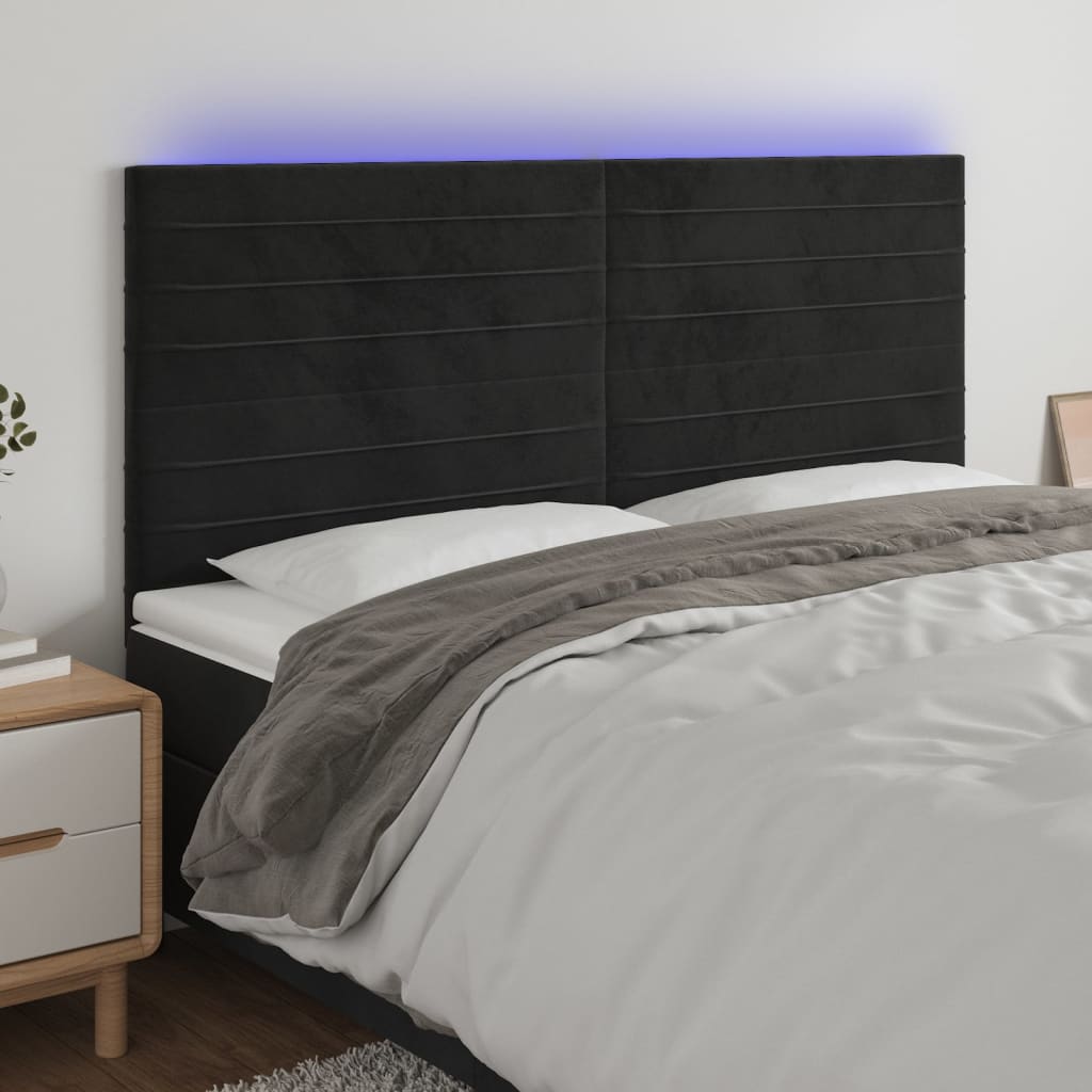 vidaXL Zagłówek do łóżka z LED, czarny, 160x5x118/128 cm, aksamit