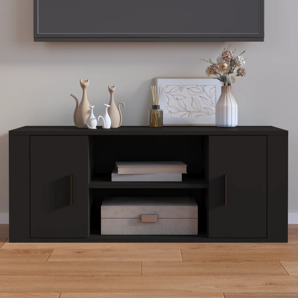 vidaXL Szafka pod TV, czarna, 100x35x40 cm, materiał drewnopochodny