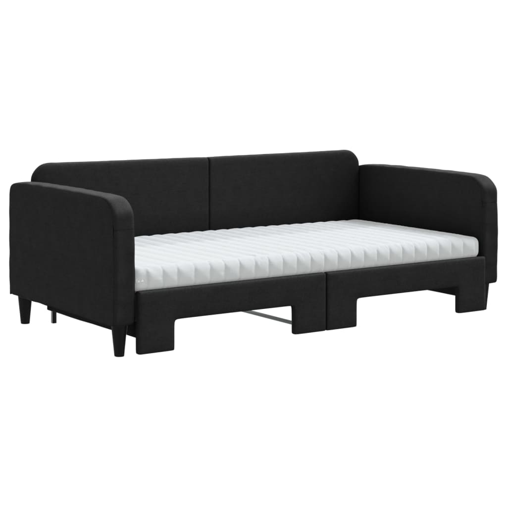 vidaXL Sofa rozsuwana z materacami, czarna, 100x200 cm, tkanina