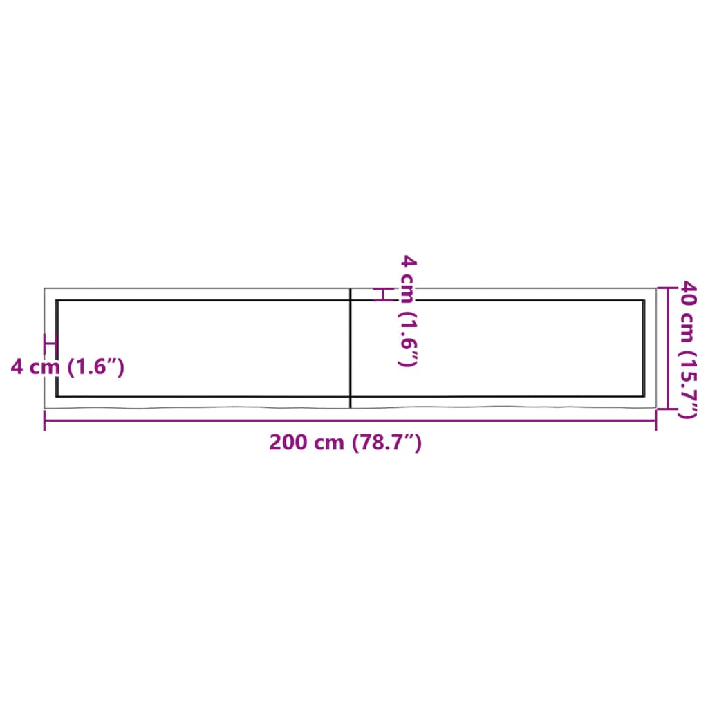 vidaXL Blat stołu, 200x40x(2-4) cm, surowe lite drewno dębowe