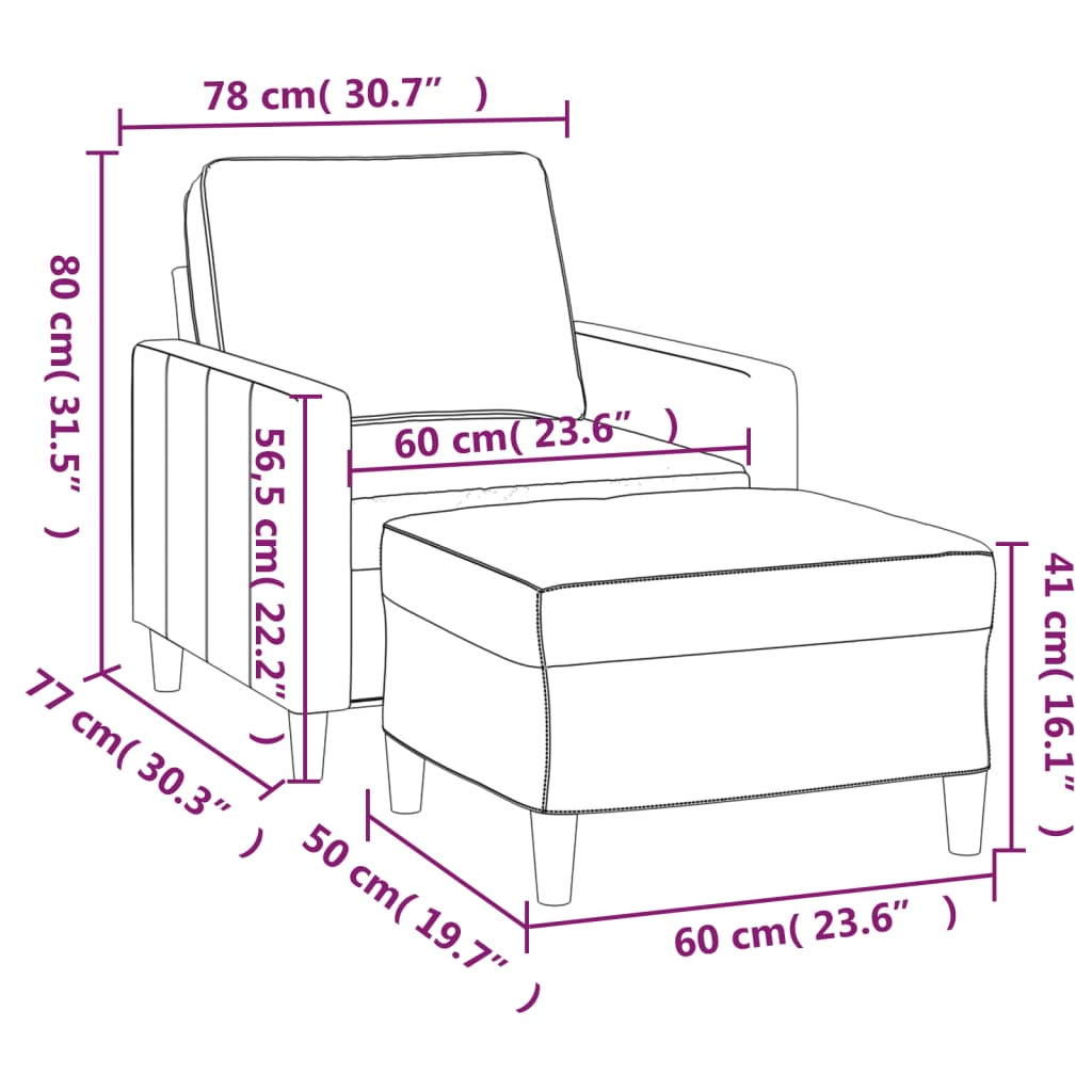 vidaXL Fotel z podnóżkiem, różowy, 60 cm, obity aksamitem