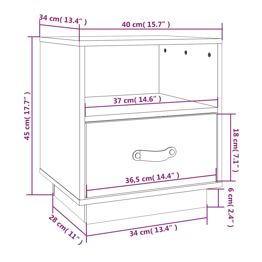 vidaXL Szafki nocne, 2 szt., czarne, 40x34x45 cm, lite drewno sosnowe