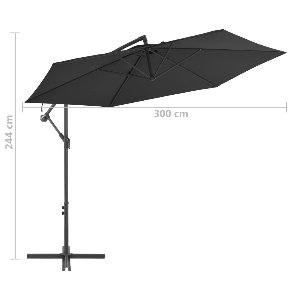 vidaXL Parasol wiszący z aluminiowym słupkiem, 300 cm, czarny