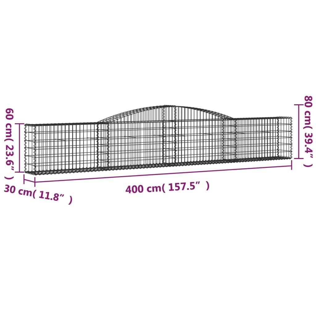 vidaXL Kosze gabionowe, 7 szt, 400x30x60/80 cm, galwanizowane żelazo