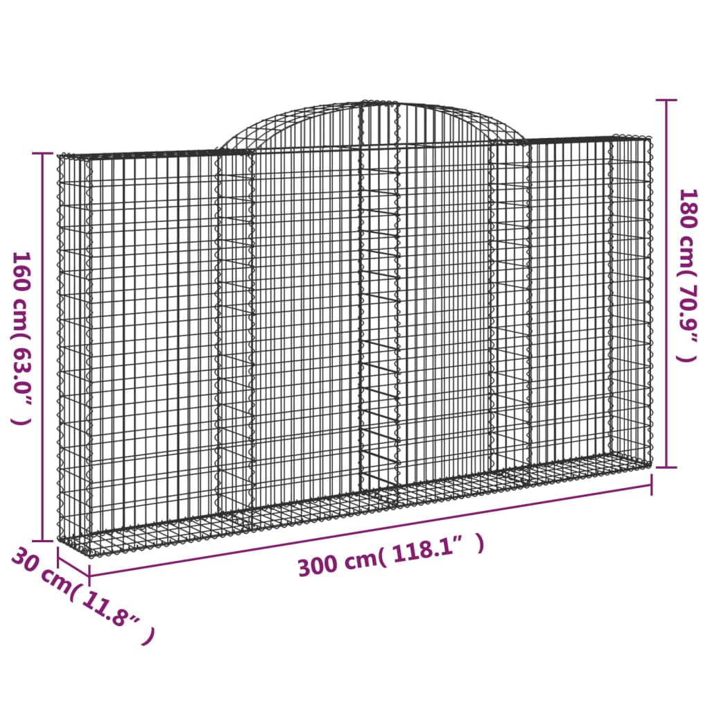 vidaXL Kosze gabionowe, 2 szt, 300x30x160/180 cm, galwanizowane żelazo