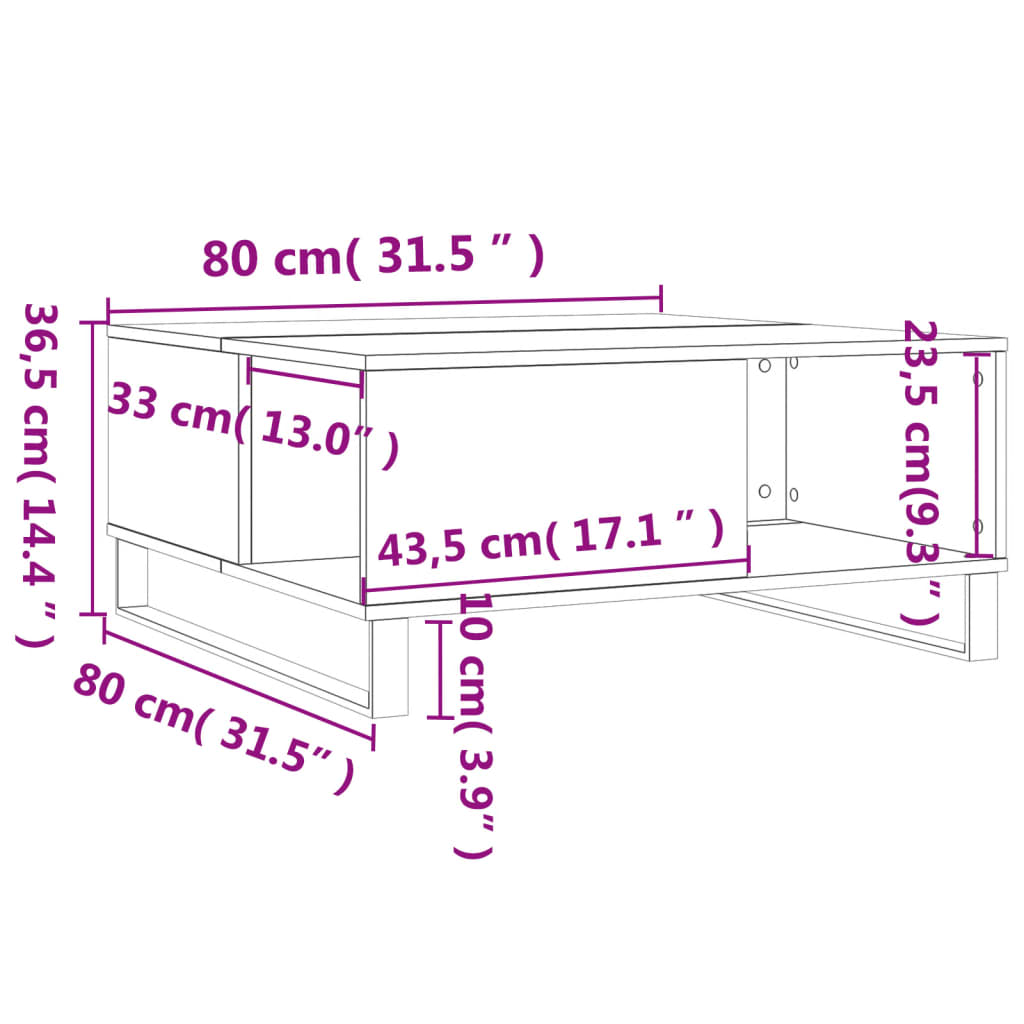 vidaXL Stolik kawowy, biały 80x80x36,5 cm, materiał drewnopochodny