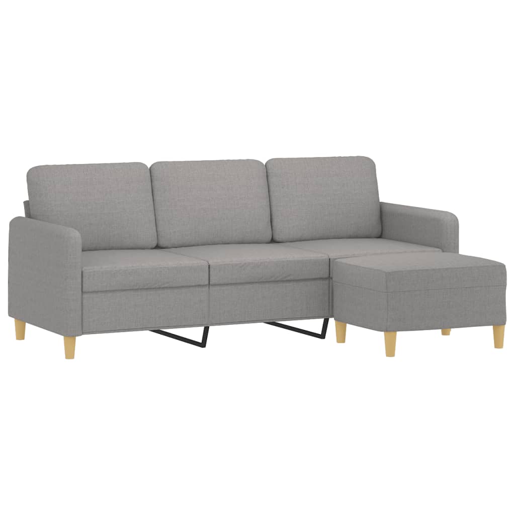 vidaXL 3-osobowa sofa z podnóżkiem, jasnoszara, 180 cm, tkaniną