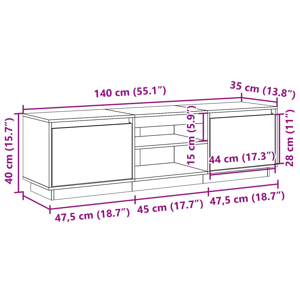 vidaXL Szafka RTV, woskowy brąz, 140x35x40 cm, lite drewno sosnowe