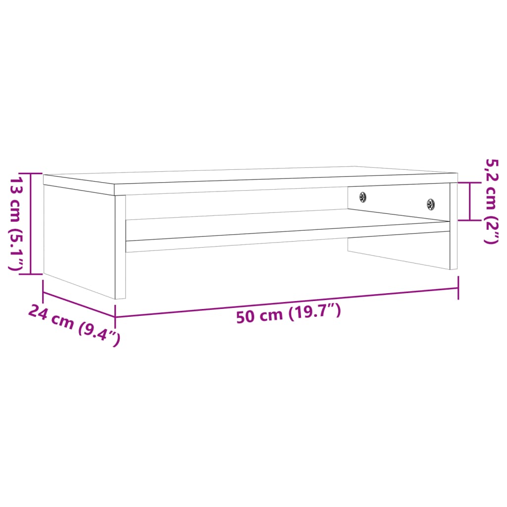 vidaXL Podstawka na monitor, woskowy brąz, 50x24x13 cm, lita sosna